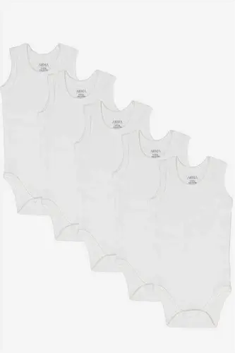 %100 Organik Paxta Oq Chaqaloq Mayka Chitmali Zobin Body 5'li Paket - 1