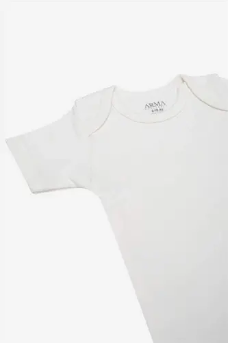 %100 Organik Paxta Oq Qisqa Yengli Bolalar Bodysi 5'li Paket - 5