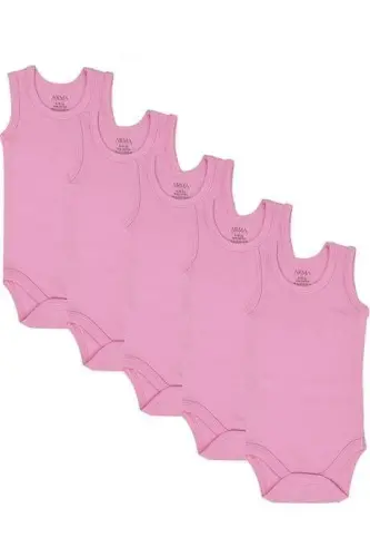 %100 Organik Paxta Pushti Chaqaloq Mayka Chirmoviqli Zıbın Body 5'li Paket - 1