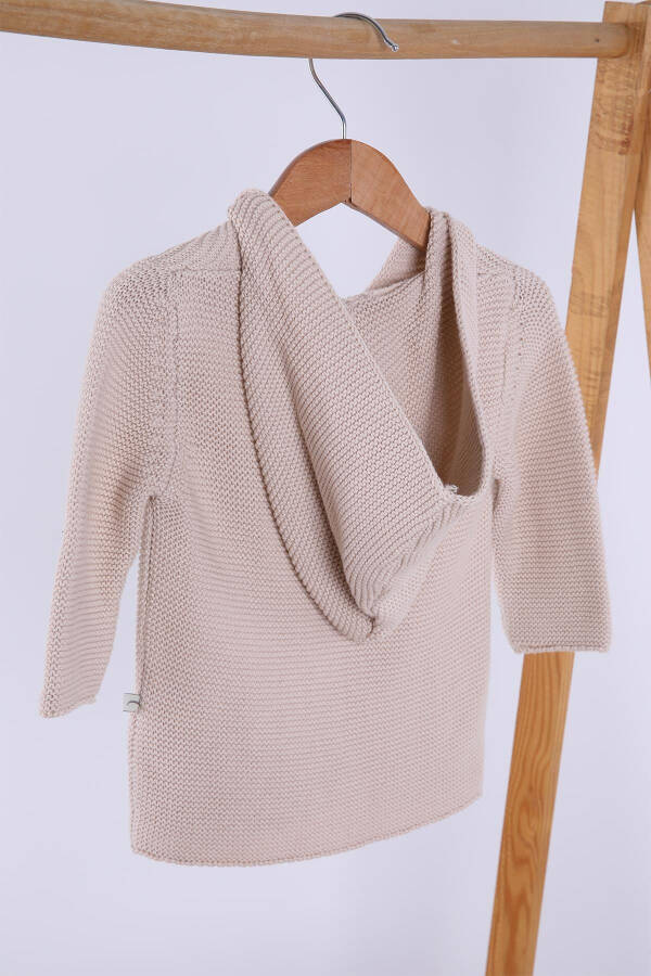 %100 Organik Triko Kız Erkek Bebek Çocuk Kapüşonlu Hırka 6000-Bej - 11