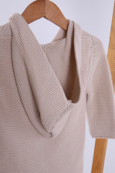 %100 Organik Triko Kız Erkek Bebek Çocuk Kapüşonlu Hırka 6000-Bej - 12