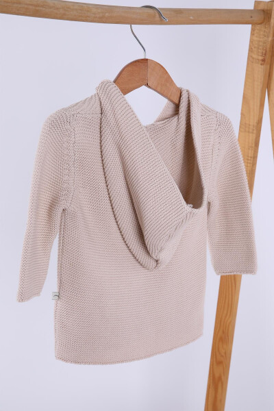 %100 Organik Triko Kız Erkek Bebek Çocuk Kapüşonlu Hırka 6000-Bej - 5