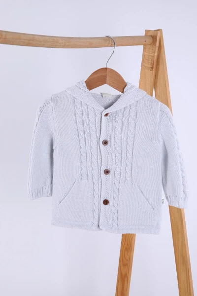 %100 Organik Triko Kız Erkek Bebek Çocuk Kapüşonlu Hırka 6001-Mavi - BABYHOLA