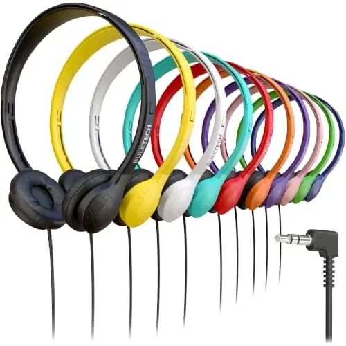 100 Pack Bulk Wired On-Ear Leather Headphones with 3.5mm Connector, Multi - 1