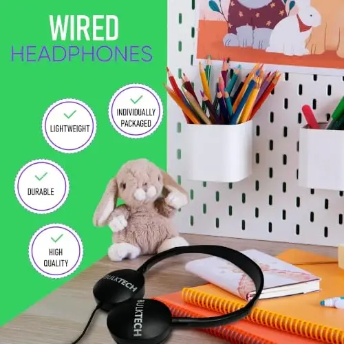 100 Pack Bulk Wired On-Ear Rubber Headphones with 3.5mm Connector, Multi - 3