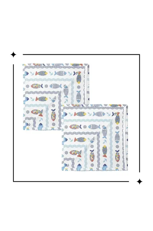 %100 Pamuk 2'li Set Müslin Bebek Örtüsü Bebek Battaniyesi Çok Amaçlı Örtü 100x100 Ebat Yumuşak Doku - Balık - 3