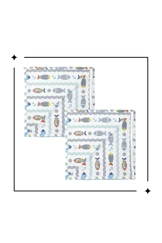 %100 Pamuk 2'li Set Müslin Bebek Örtüsü Bebek Battaniyesi Çok Amaçlı Örtü 100x100 Ebat Yumuşak Doku-Balık - 3