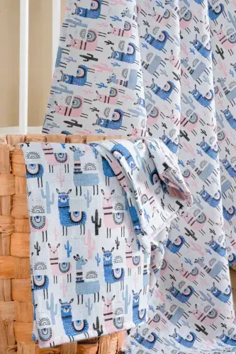 %100 Pamuk 2'li Set Müslin Bebek Örtüsü Bebek Battaniyesi Çok Amaçlı Örtü 100x100 Ebat Yumuşak Doku-Lama - 3