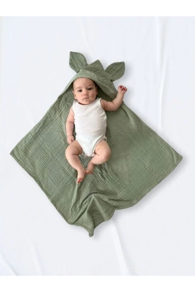 %100 Pamuk 4 Kat Müslin Kundak Bebek Çocuk Kundak 80x80cm Nakışlı Müslin Kundak-Mint - Modazone (1)