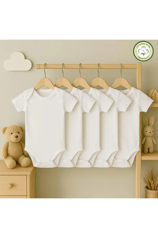 % 100 Pamuk 5 li Beyaz Kısa Kol Body (Morena) - Beyaz-002 - 6