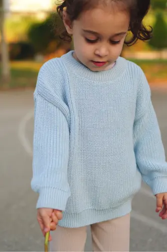%100 Pamuk Bisiklet Yaka Çocuk Selanik Örme Triko Kazak - Bebek Mavi - VENNUSBABY (1)