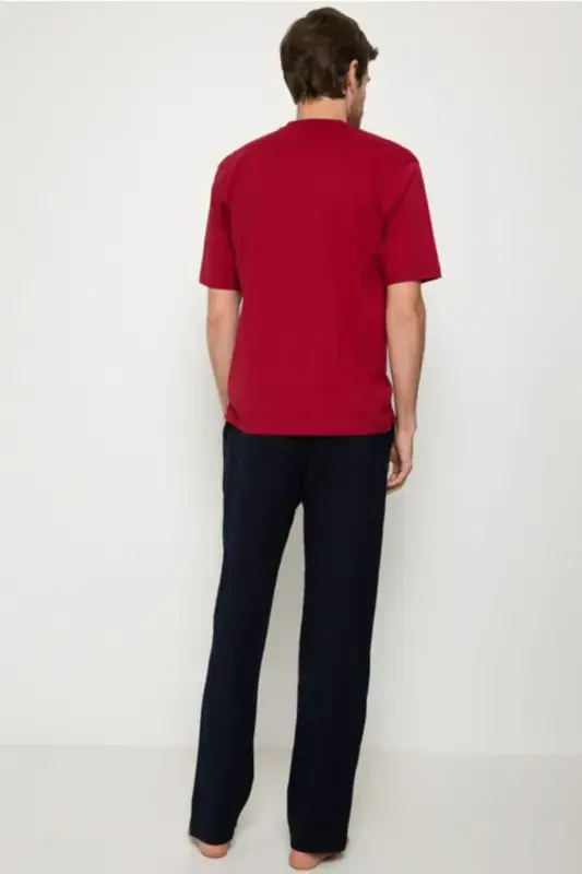 %100 Pamuk Çeyizlik Kutulu Erkek 3'lü Pijama Takım-Bordo - Pierre Cardin