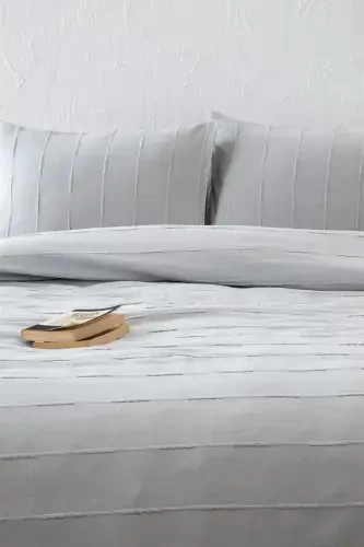 %100 Pamuk Çift Kişilik Gri Pike Seti - Seri 210x220 Cm- 2 Adet 50x70 Cm Yastık Kılıfı-Gri - DENİZLİ CONCEPT (1)