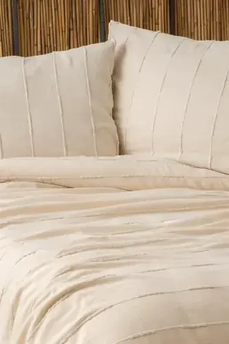 %100 Pamuk Çift Kişilik Naturel Pike Seti - Seri 210x220 Cm- 2 Adet 50x70 Cm Yastık Kılıfı-Naturel - DENİZLİ CONCEPT (1)