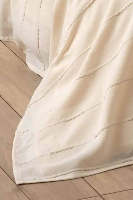 %100 Pamuk Çift Kişilik Naturel Pike Seti - Seri 210x220 Cm- 2 Adet 50x70 Cm Yastık Kılıfı-Naturel - 3