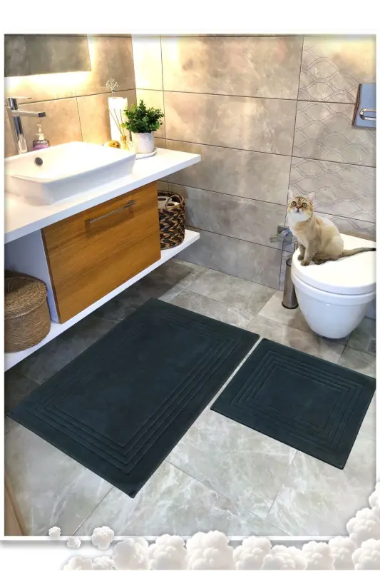 Pamuk Dokuma Banyo Paspas Seti, Banyo Halısı Vera 2 Li Set 60x100 - 60x50 ANTRASİT - antrasit - 9