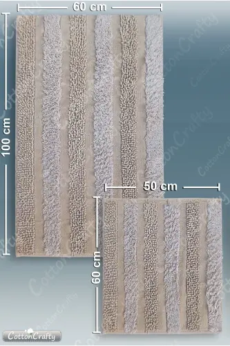 %100 Pamuk Dokuma & Tafting Banyo Paspas Seti, Banyo Halısı ARMONİ 2 Li Set 60x100 - 60x50 - bej - 5