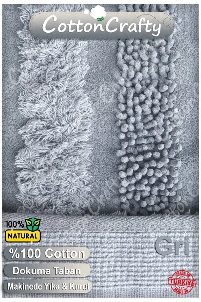 %100 Pamuk Dokuma & Tafting Banyo Paspas Seti, Banyo Halısı ARMONİ 2 Li Set 60x100 - 60x50-gri - 3
