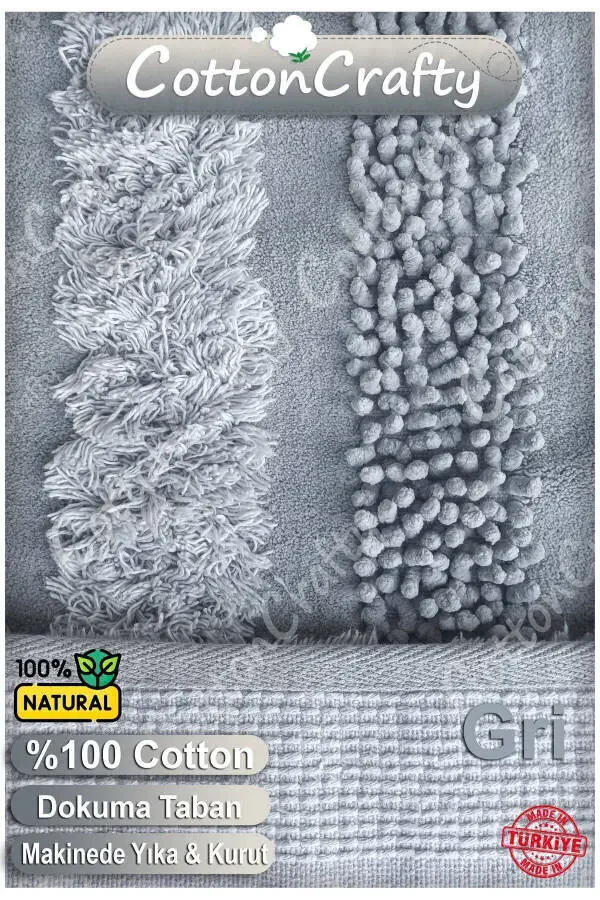 %100 Pamuk Dokuma & Tafting Banyo Paspas Seti, Banyo Halısı ARMONİ 2 Li Set 60x100 - 60x50-gri - 3