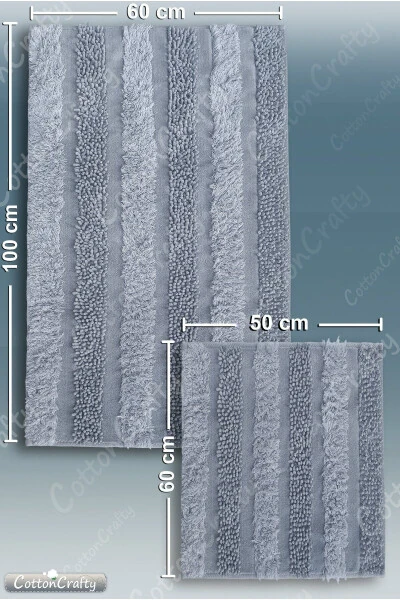 %100 Pamuk Dokuma & Tafting Banyo Paspas Seti, Banyo Halısı ARMONİ 2 Li Set 60x100 - 60x50-gri - 4
