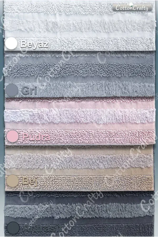 %100 Pamuk Dokuma & Tafting Banyo Paspas Seti, Banyo Halısı ARMONİ 2 Li Set 60x100 - 60x50-gri - 5