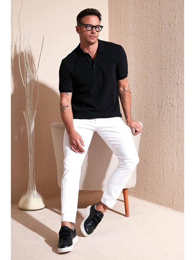 Siyah %100 Pamuk Regular Fit Düğmeli Erkek Polo Yaka Tişört 5902127-Siyah - 8