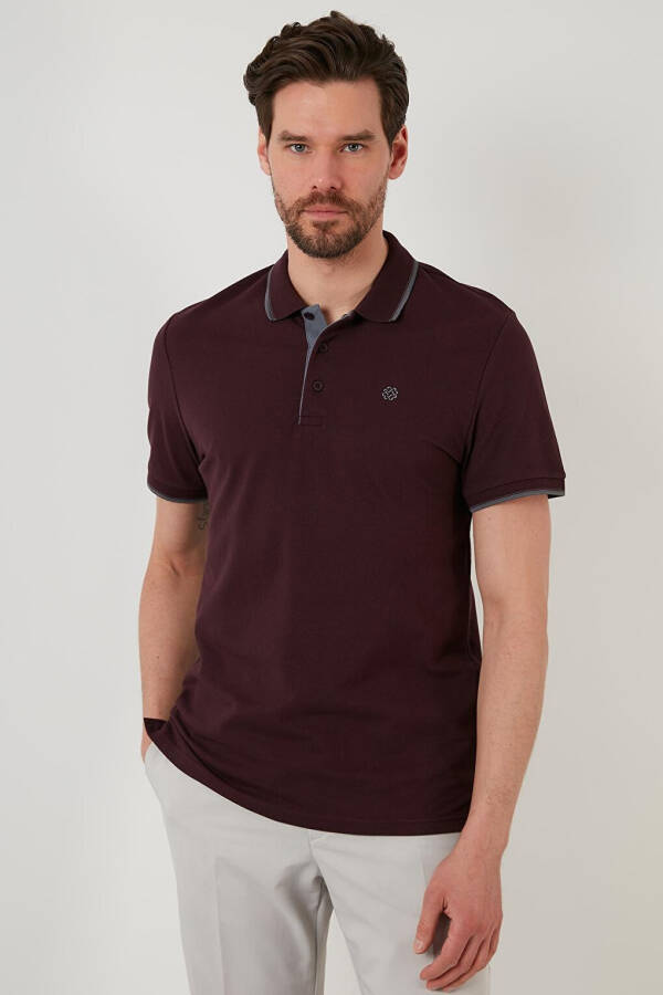 Bordo %100 Pamuk Düğmeli Regular Fit Polo Tişört 5902118-Bordo - 12