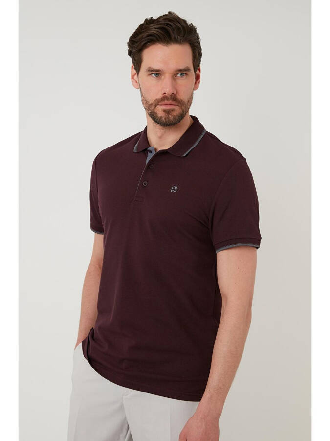Bordo %100 Pamuk Düğmeli Regular Fit Polo Tişört 5902118-Bordo - 1