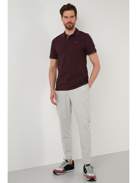 Bordo %100 Pamuk Düğmeli Regular Fit Polo Tişört 5902118-Bordo - 3
