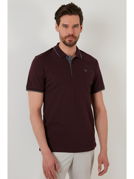 Bordo %100 Pamuk Düğmeli Regular Fit Polo Tişört 5902118-Bordo - 4
