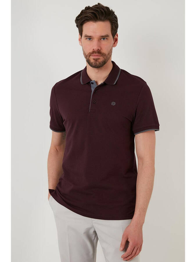 Bordo %100 Pamuk Düğmeli Regular Fit Polo Tişört 5902118-Bordo - 6