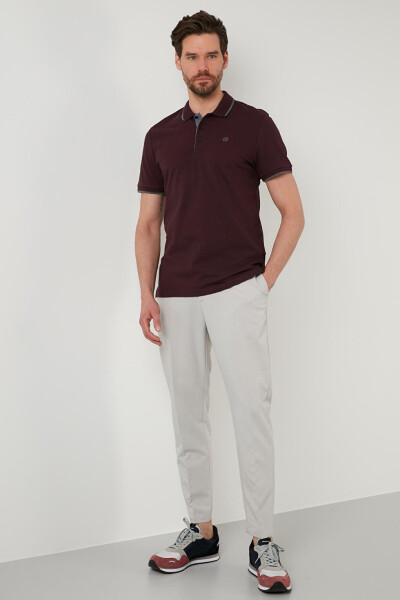 Bordo %100 Pamuk Düğmeli Regular Fit Polo Tişört 5902118-Bordo - 9