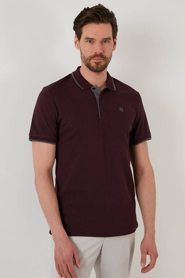 Bordo %100 Pamuk Düğmeli Regular Fit Polo Tişört 5902118-Bordo - 10
