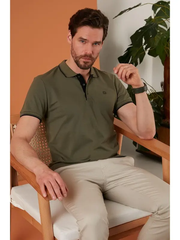 Haki %100 Pamuk Düğmeli Regular Fit Polo Tişört 5902118-Haki - 1