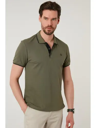 Haki %100 Pamuk Düğmeli Regular Fit Polo Tişört 5902118-Haki - 3