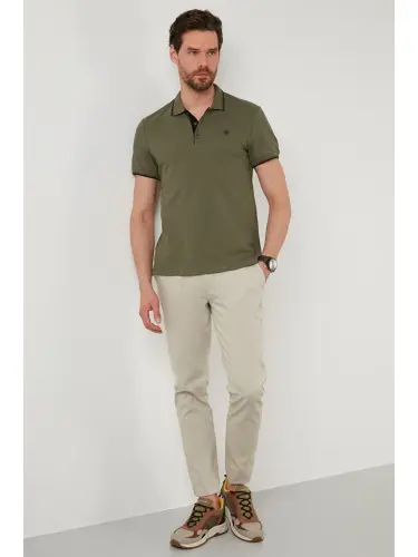 Haki %100 Pamuk Düğmeli Regular Fit Polo Tişört 5902118-Haki - 4