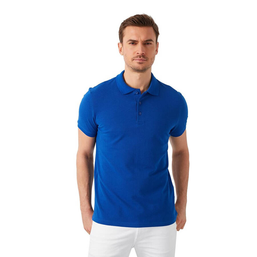 Mavi %100 Pamuk Düğmeli Regular Fit Polo Tişört 5902127-Mavi - 24