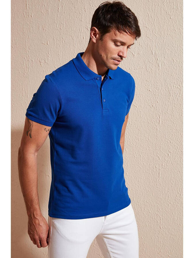 Mavi %100 Pamuk Düğmeli Regular Fit Polo Tişört 5902127-Mavi - 10