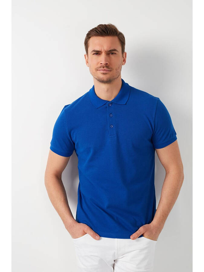 Mavi %100 Pamuk Düğmeli Regular Fit Polo Tişört 5902127-Mavi - 4