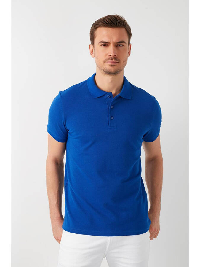 Mavi %100 Pamuk Düğmeli Regular Fit Polo Tişört 5902127-Mavi - 5