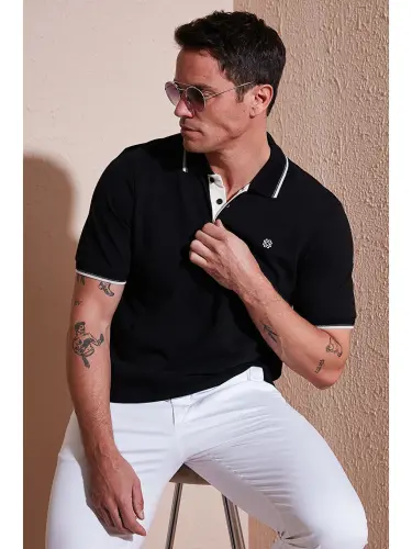 % 100 Pamuk Düğmeli Slim Fit Erkek Polo Yaka T Shirt 5902118-Siyah - LC WAIKIKI (1)