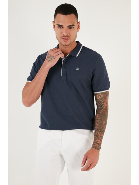 Lacivert %100 Pamuk Düğmeli Slim Fit Polo Tişört 5902118-Lacivert - 2