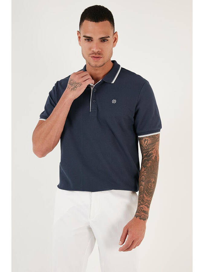 Lacivert %100 Pamuk Düğmeli Slim Fit Polo Tişört 5902118-Lacivert - 2