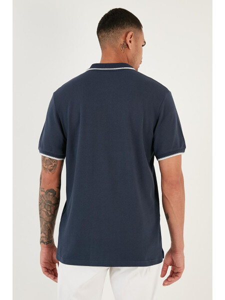 Lacivert %100 Pamuk Düğmeli Slim Fit Polo Tişört 5902118-Lacivert - 5