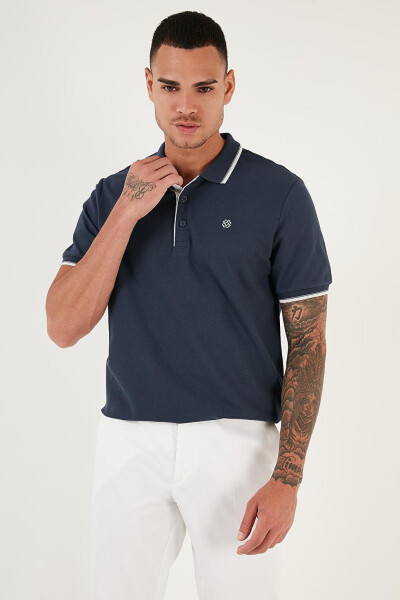 Lacivert %100 Pamuk Düğmeli Slim Fit Polo Tişört 5902118-Lacivert - 8