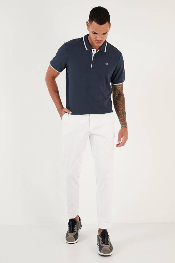 Lacivert %100 Pamuk Düğmeli Slim Fit Polo Tişört 5902118-Lacivert - 9