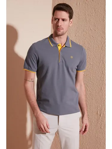 % 100 Pamuk Düğmeli Slim Fit Polo Tişört 5902118-Antrasit 