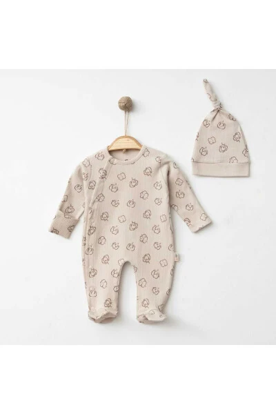 %100 Pamuk Kendinden Eldivenli Yumuşacık Tulum ve Şapka Seti - BILGE BEBEK