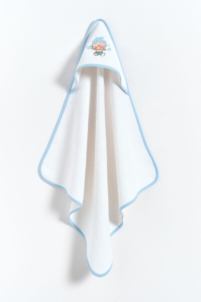 %100 Pamuk Mavi Biyeli Nakış Detaylı Erkek Bebek Kundak - Beyaz - GAMBINO (1)