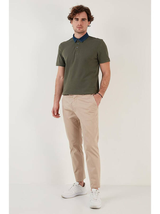 Haki %100 Pamuk Polo Tişört 5902134-Haki - 4